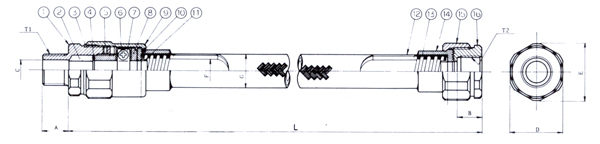 防爆型パッキン式フレキシブルフィッチング KXP-H_外形寸法図